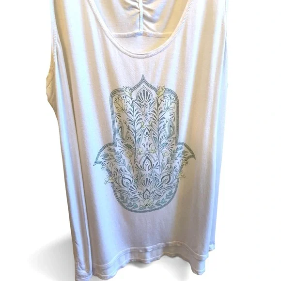 GAIAM Hamsa White & Green Flowy Yoga Tank Top Shirt Activewear Woman’s Size XL - Picture 6 of 9